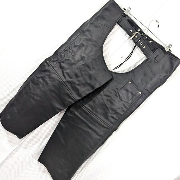NWOT! HIMALAYA MOTOR BIKEWEAR! FINE HEAVY LEATHER FULL, NEW BIKER CHAPS! SZ XL - Picture 1 of 13